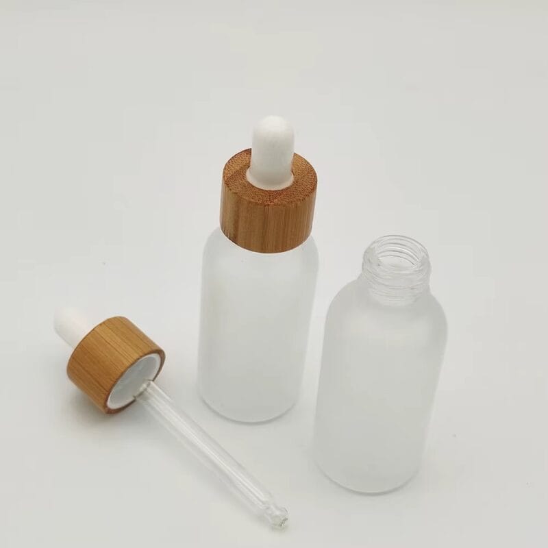 Gotero de vidrio esmerilado 30 ml con tapa de bambú y pipeta