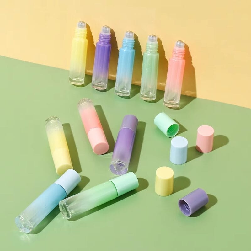 Pack 5 roll-ons de vidrio de colores con tapa de plástico