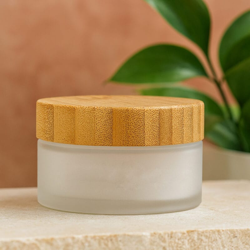 Tarro de vidrio esmerilado 50 ml con tapa de bambú